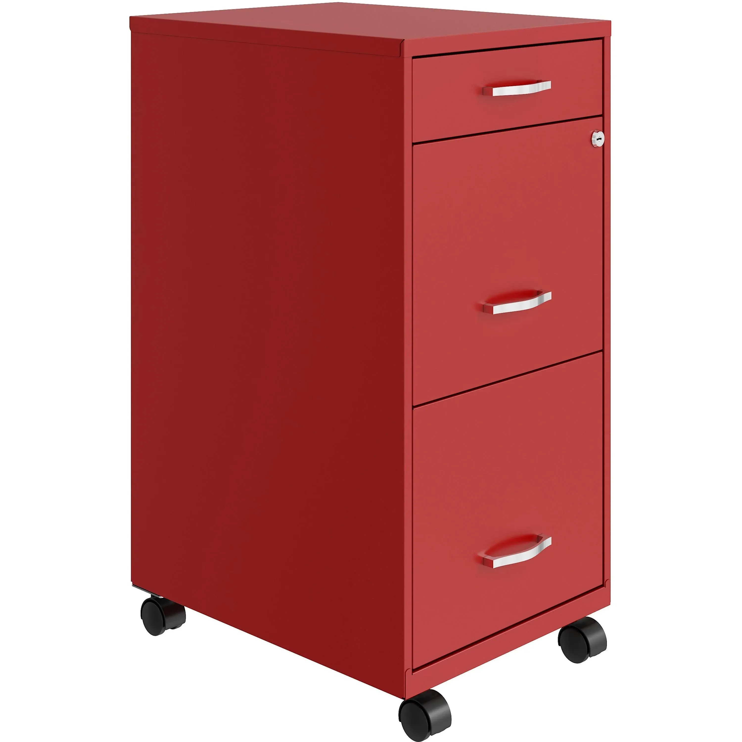 SOHO Box/File/File Mobile File Cabinet, 14.3" x 18" x 26.5", 3 x Drawer(s) for Box, File, Accessories, Letter, Glide Suspension, Locking Drawer, Casters, Recessed Handle, Red, Plastic, Steel, Recycled