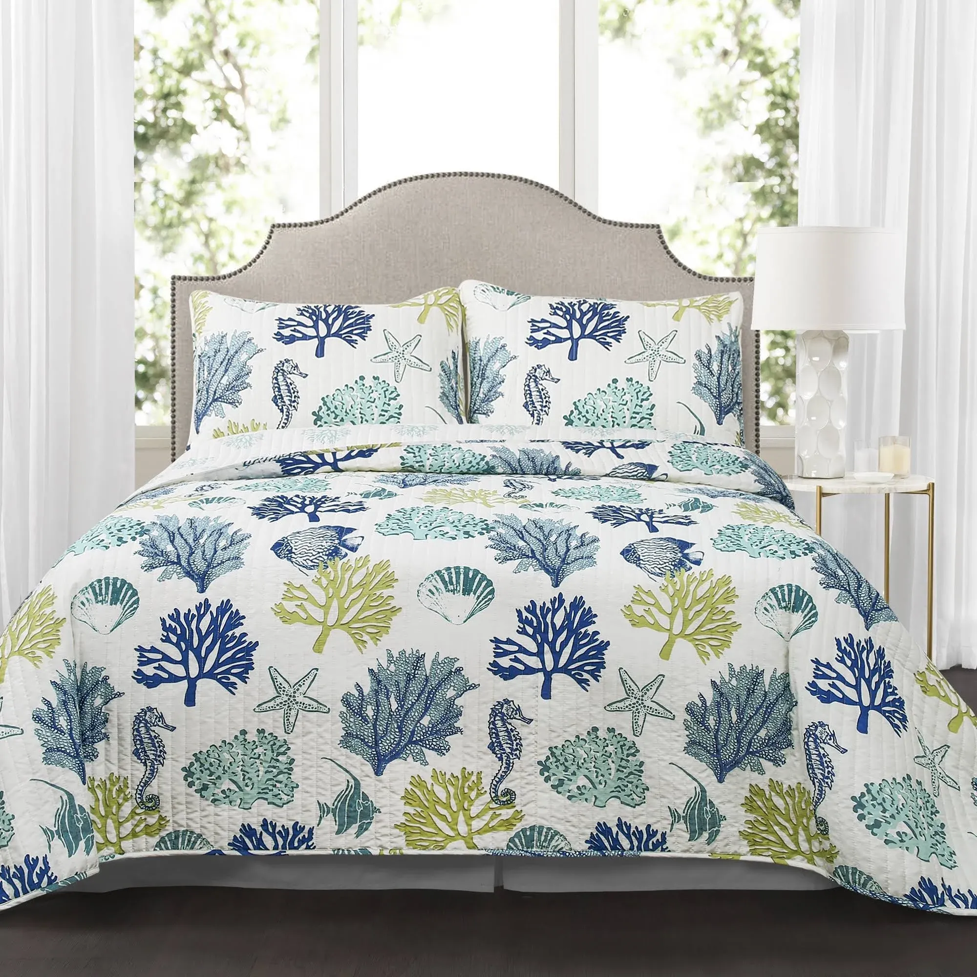 Lush Decor Coastal Reef Quilt Navy & Blue Set Full/Queen