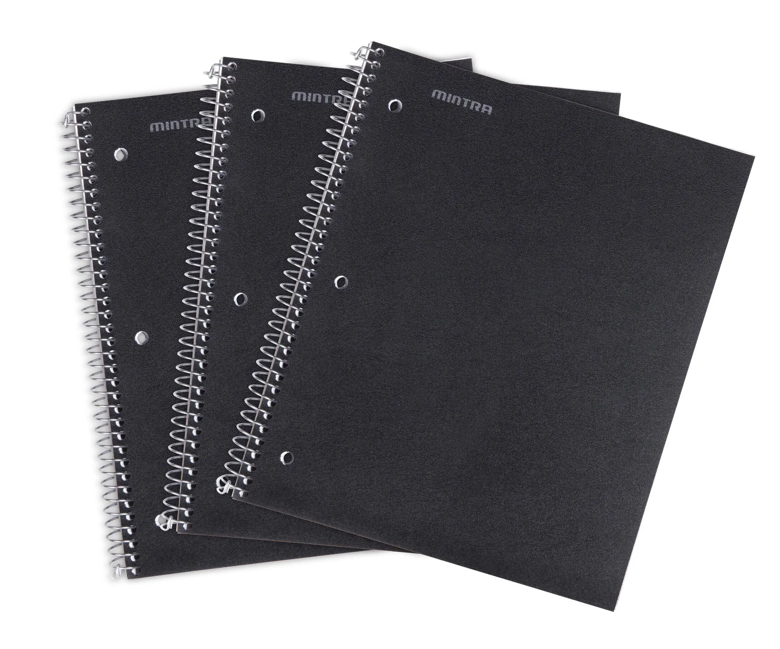 Mintra Office Durable Spiral Notebooks, 1 Subject, (Black, Wide Ruled 3 Pack), 100 Sheets, Poly Pocket, Moisture Resistant Cover, Strong Chipboard back, For School, Office, Business