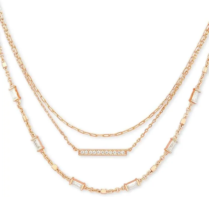 Kendra Scott Addison Triple Strand Necklace Rose Gold