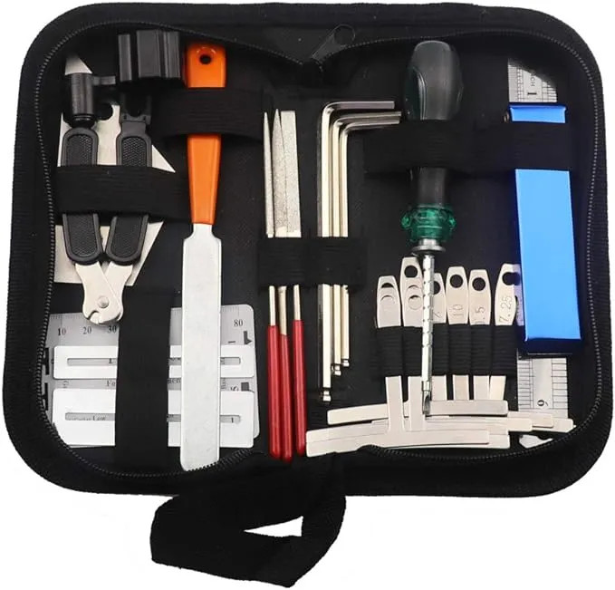 Guitar Tool Kit Repairing Maintenance Tools String Organizer String Action Ruler Gauge Measuring Tool Hex Wrench Set Files Fingerboard Guard Understring Radius Gauges Guitar Fret Rocker Leveling