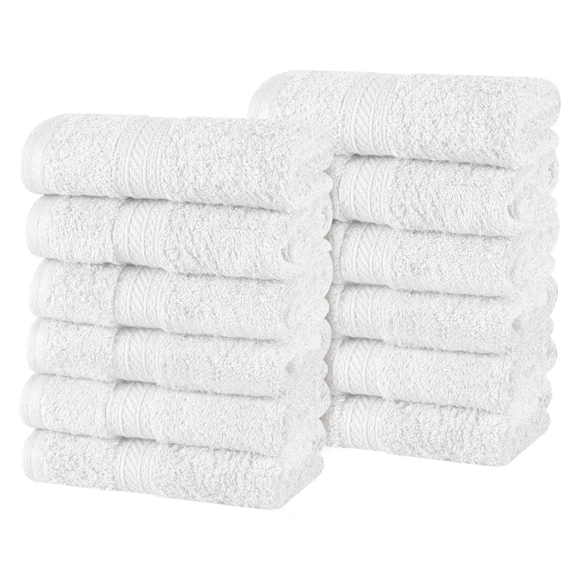 Superior Combed Cotton Face Towels/ Washcloths Set of 12, White