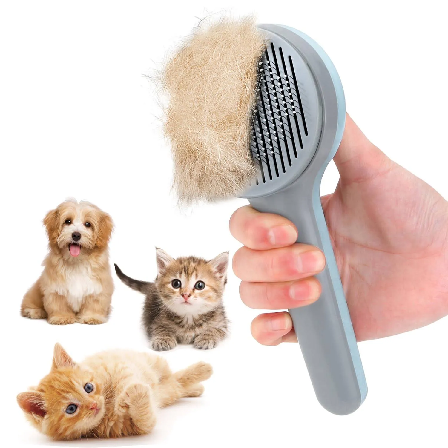 Cat Brush, Self Cleaning Slicker Brushes for Round hole on handle small blue