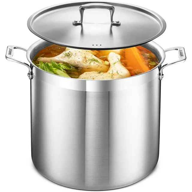 NutriChef Stainless Steel Cookware Stockpot - 20 Quart, Heavy Duty Induction Pot, Soup Pot With Stainless Steel, Lid, Induction, Ceramic, Glass and Halogen Cooktops Compatible - NCSPT20Q White