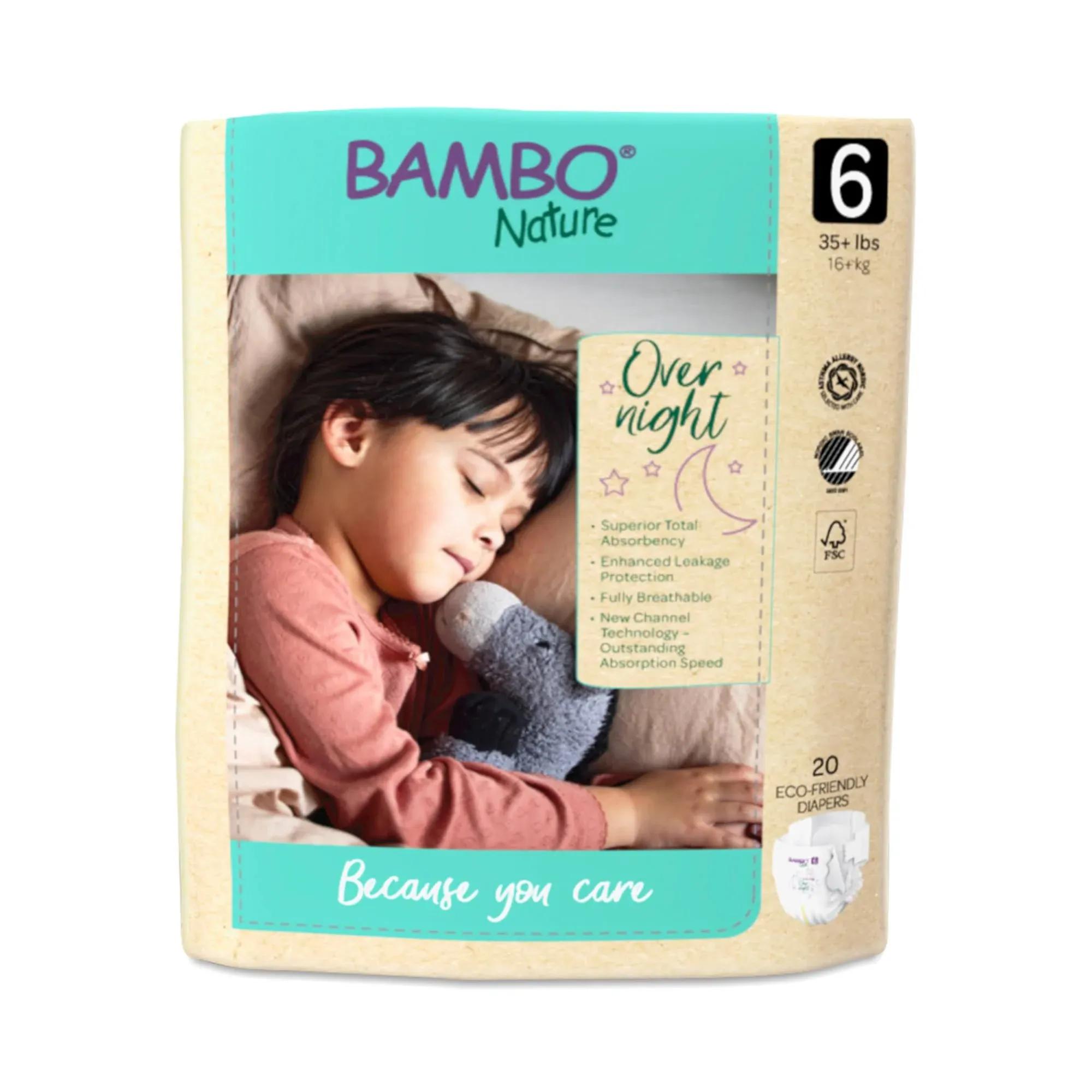 Bambo Nature Overnight Diapers, Size 6 20 Count