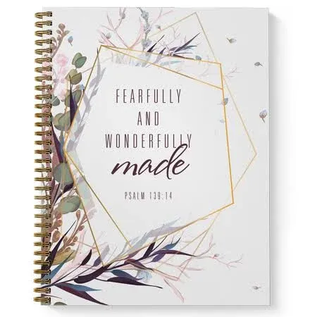 Softcover Wonderfully Made 8.5" x 11" Religious Spiral Notebook/Journal, 120 College Ruled Pages, Durable Gloss Laminated Cover, Gold Wire-o Spiral. Made in the USA