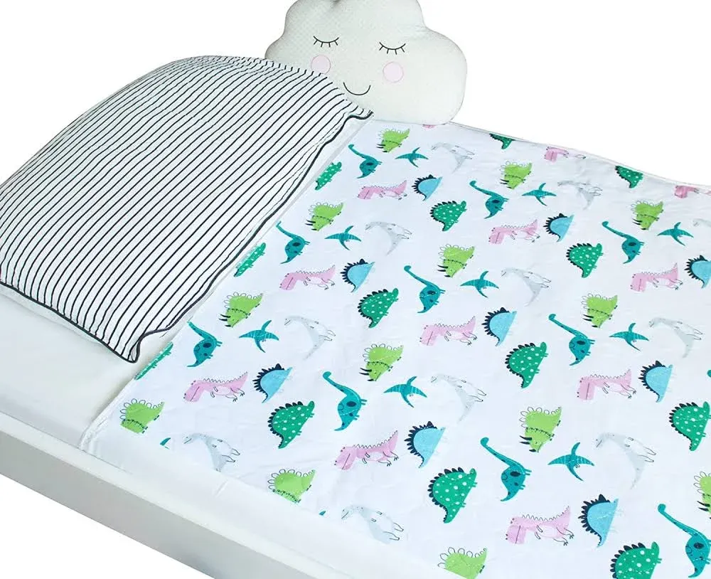 Hygge Sheets Potty Training Bed Pads - 100% Waterproof - Bed Wetting Sheets for Single and Toddler Beds - Non Slip and Easy to Change at Night - Includes Free Children's E-Book - Dinosaur