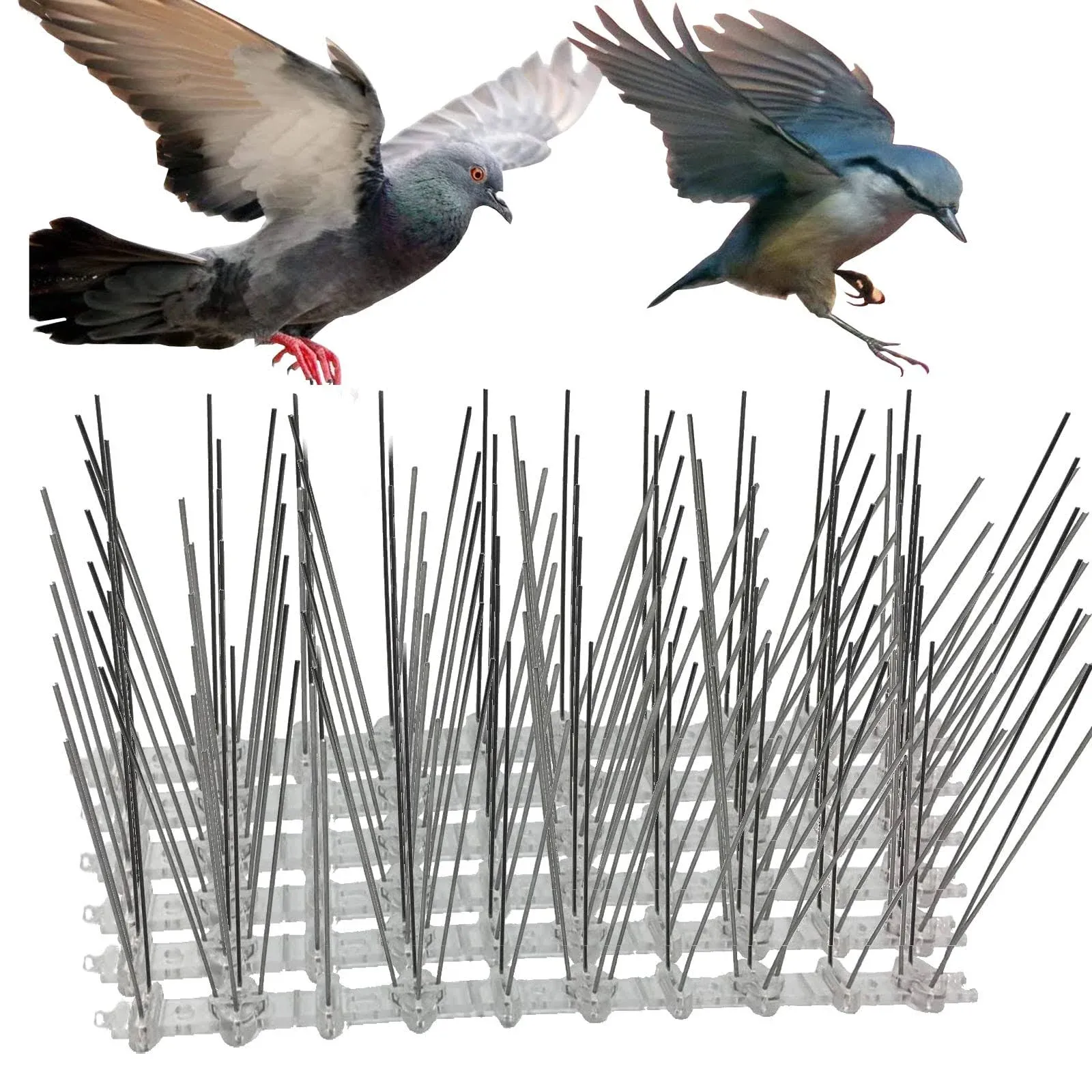 Bird Spikes,Flexible Stainless Steel with Plastic Base, 5 feet Coverage 6 Strips Barrier for Pigeons and Other Small Birds