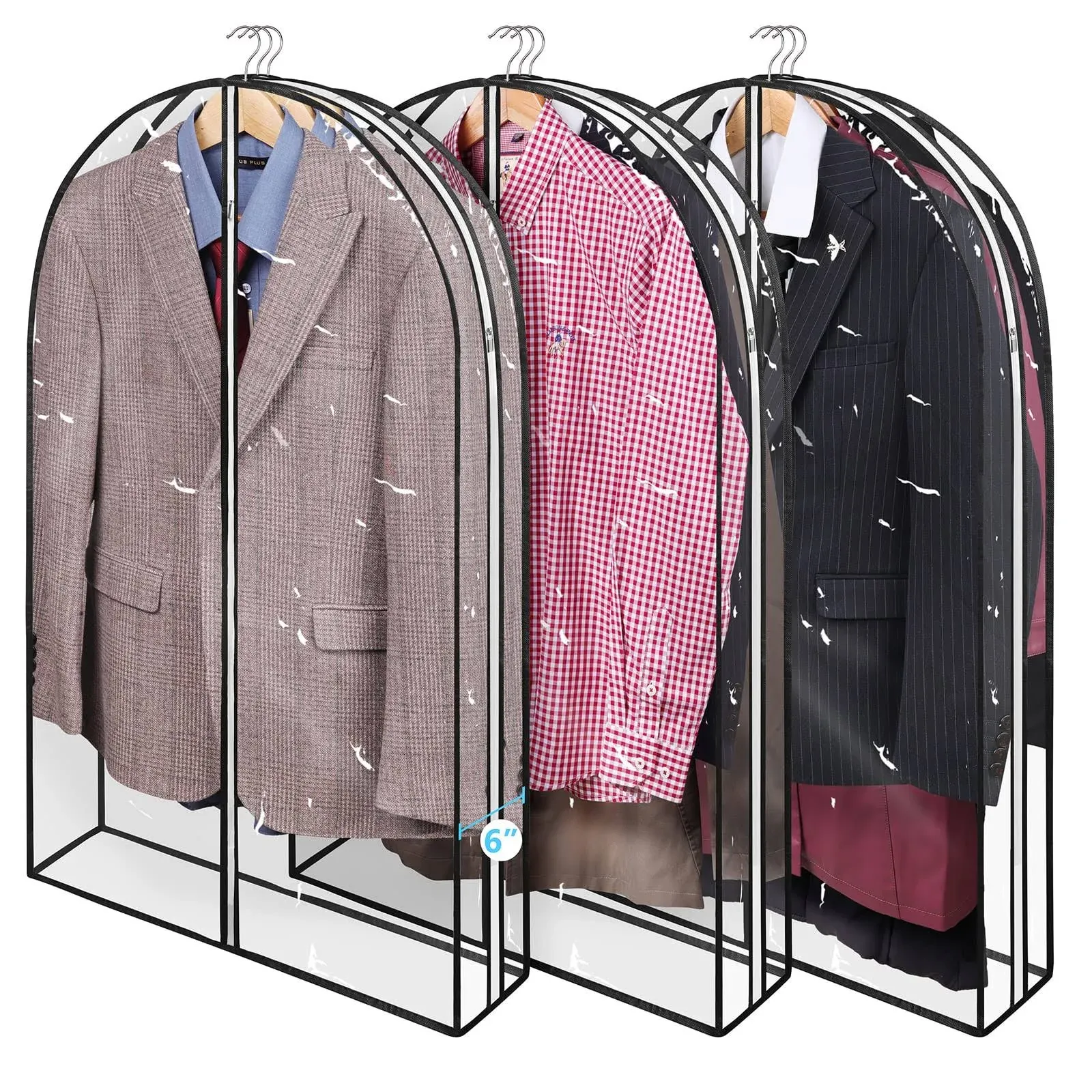 40&#034; Full Clear Garment Bags for Hanging Clothes with 6&#034; Gusset 2 Zippers Tran...