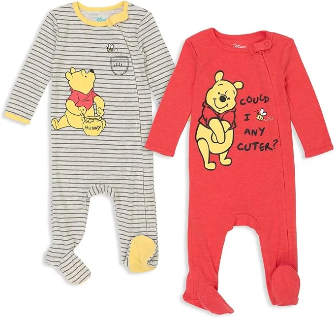 Disney Winnie The Pooh Infant Baby Boys 2 Pack Sleep N' Play Coveralls White/Red 12 Months