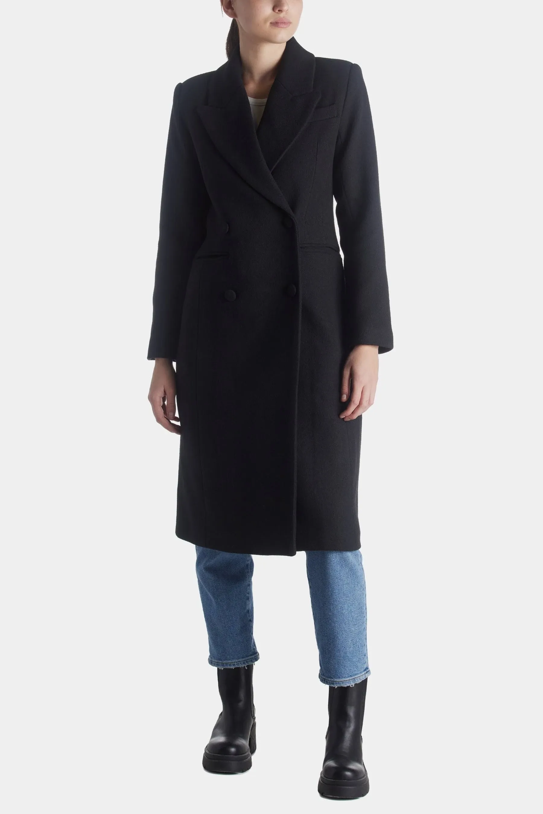 Womens Double-Breasted Structured Wool Coat