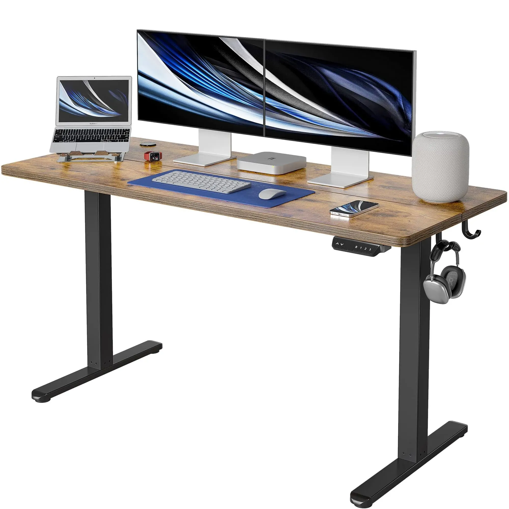 FEZIBO Electric Standing Desk, 55 x 24 Inches Height Adjustable Table, Ergonomic Home Office Furniture with Splice Board, Black