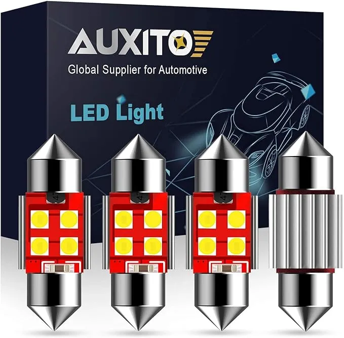 AUXITO CANBUS Error Free 4-SMD 3030 Chipset 31mm (1.25 inch) DE3175 DE3021 Festoon Xenon White LED Bulbs Replacement for Map Dome License Plate Lights Lamps (Pack of 4)