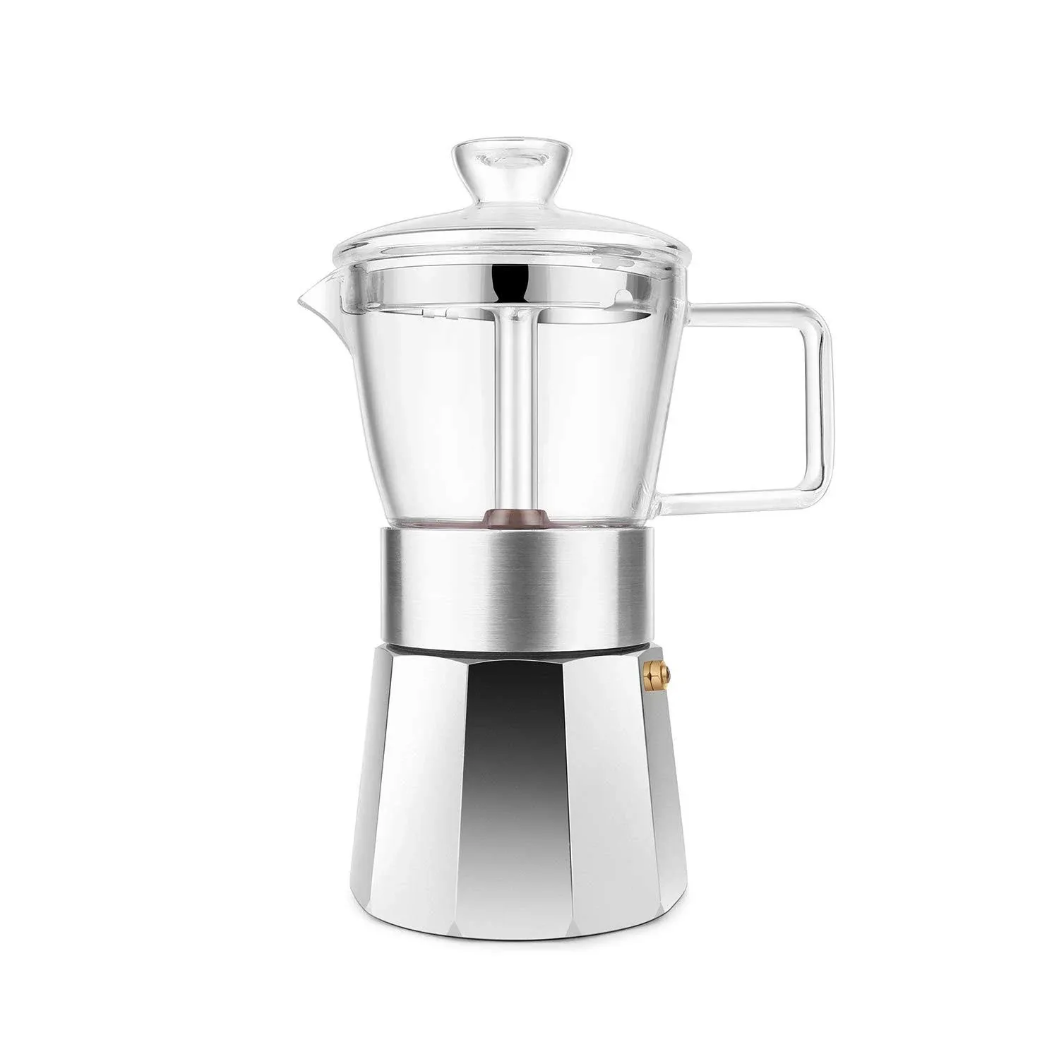 Moka Pot Premium Crystal Glass-Top Stovetop Espresso Moka Pot - 6 Cup 