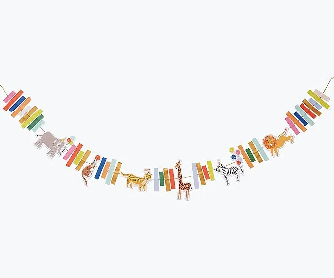 Rifle Paper Co. Party Animals Garland, Paper, Gold Lurex String, 8' Long, Features Six Different Animals, Printed in Full Color and Metallic Gold Foil Stamped