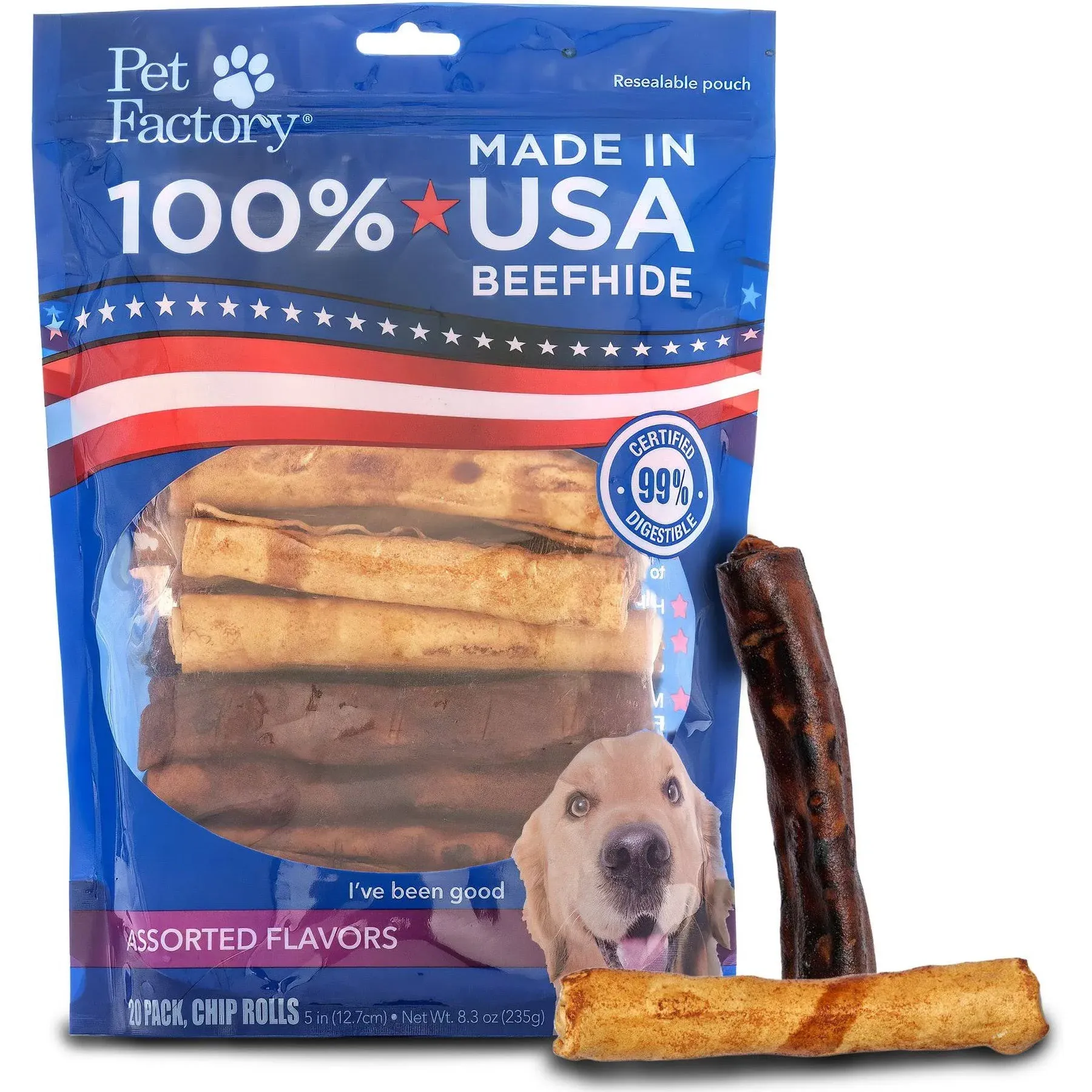 Pet Factory - Made in USA Beefhide Chip Rolls 5 inch Flavored Dog Trea