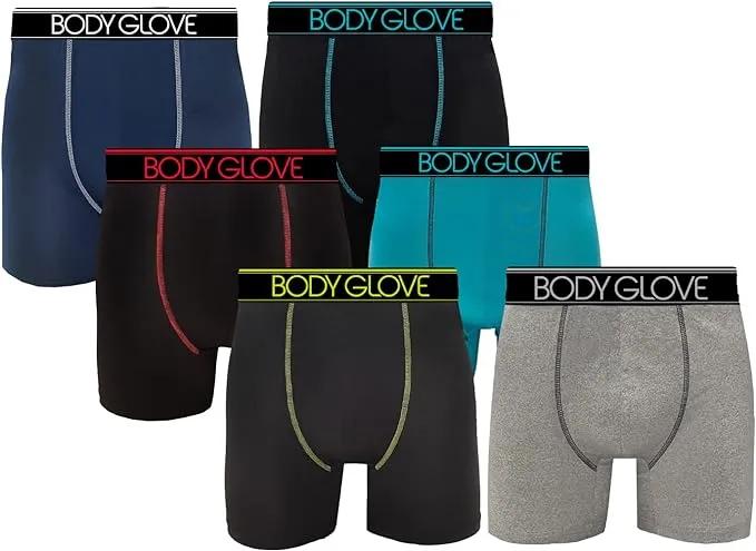 Body Glove Mens Boxer Briefs, Dry Fit Performance Underwear, Breathable Active Stretch Athletic Boxers, 6-Pack/Black/Small