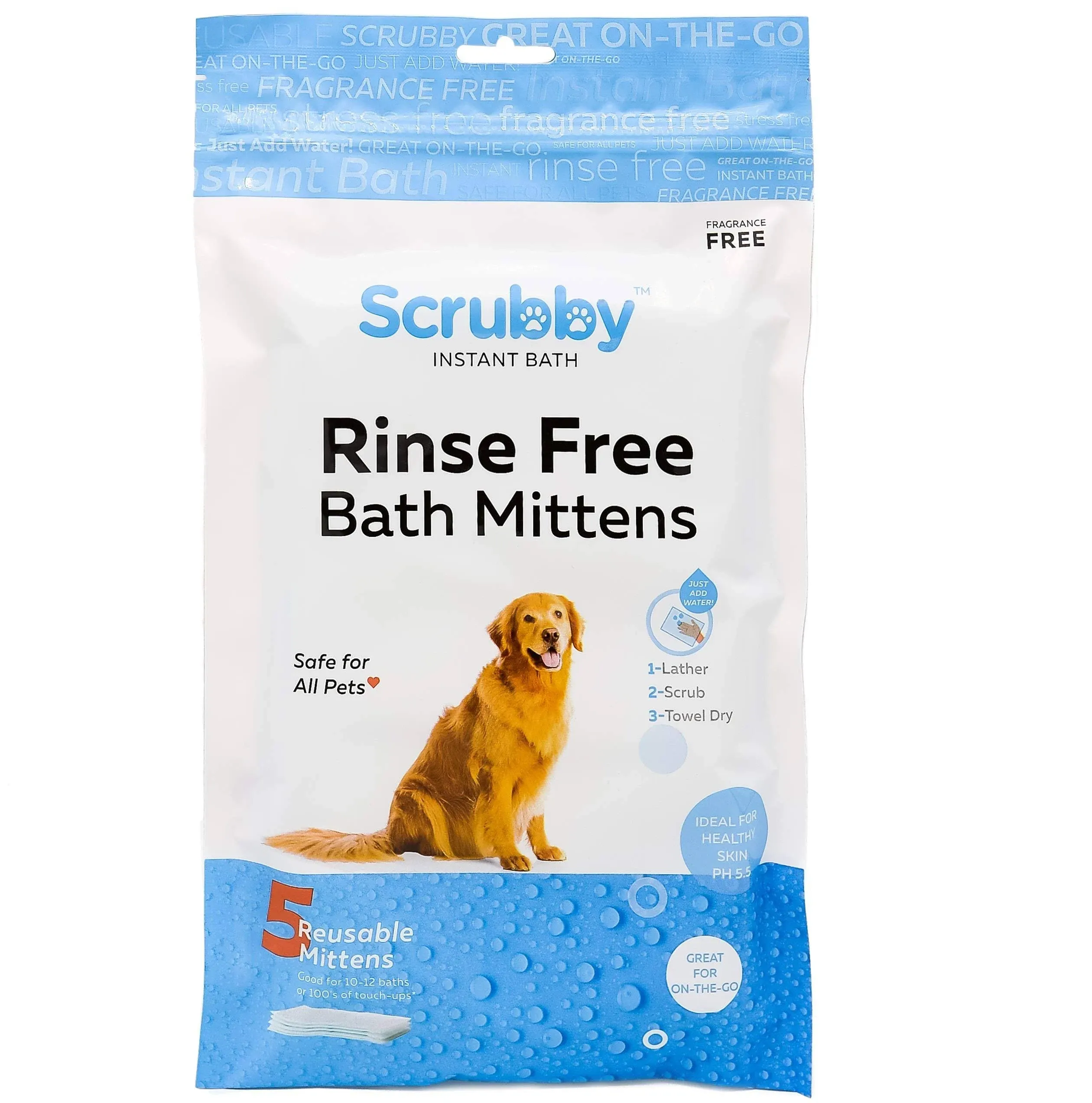 ScrubbyPet No-Rinse Pet Wipes, Mittens for Pet Bathing Grooming and Washing,10ct