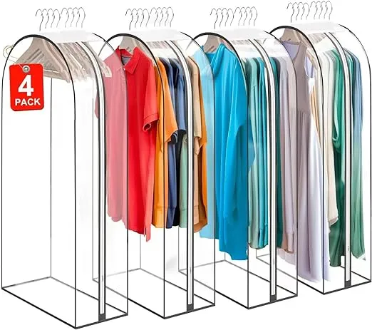 4 Packs Frskcssd 43&#034; All Clear Garment Bags with 10&#039;&#039; Gusseted for Hanging Cl...