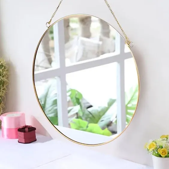 Longwin Hanging Wall Circle Mirror Decor Gold Round Mirror with Chain for Bathroom Living Room