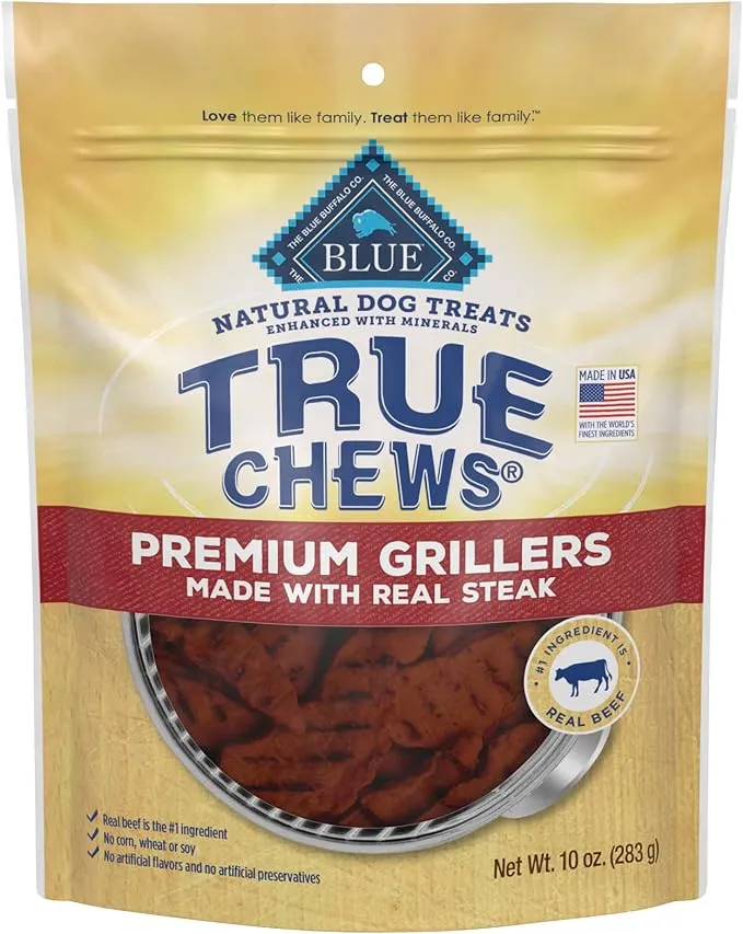 Blue Buffalo True Chews Premium Grillers Natural Dog Treats, Steak 10 oz bag