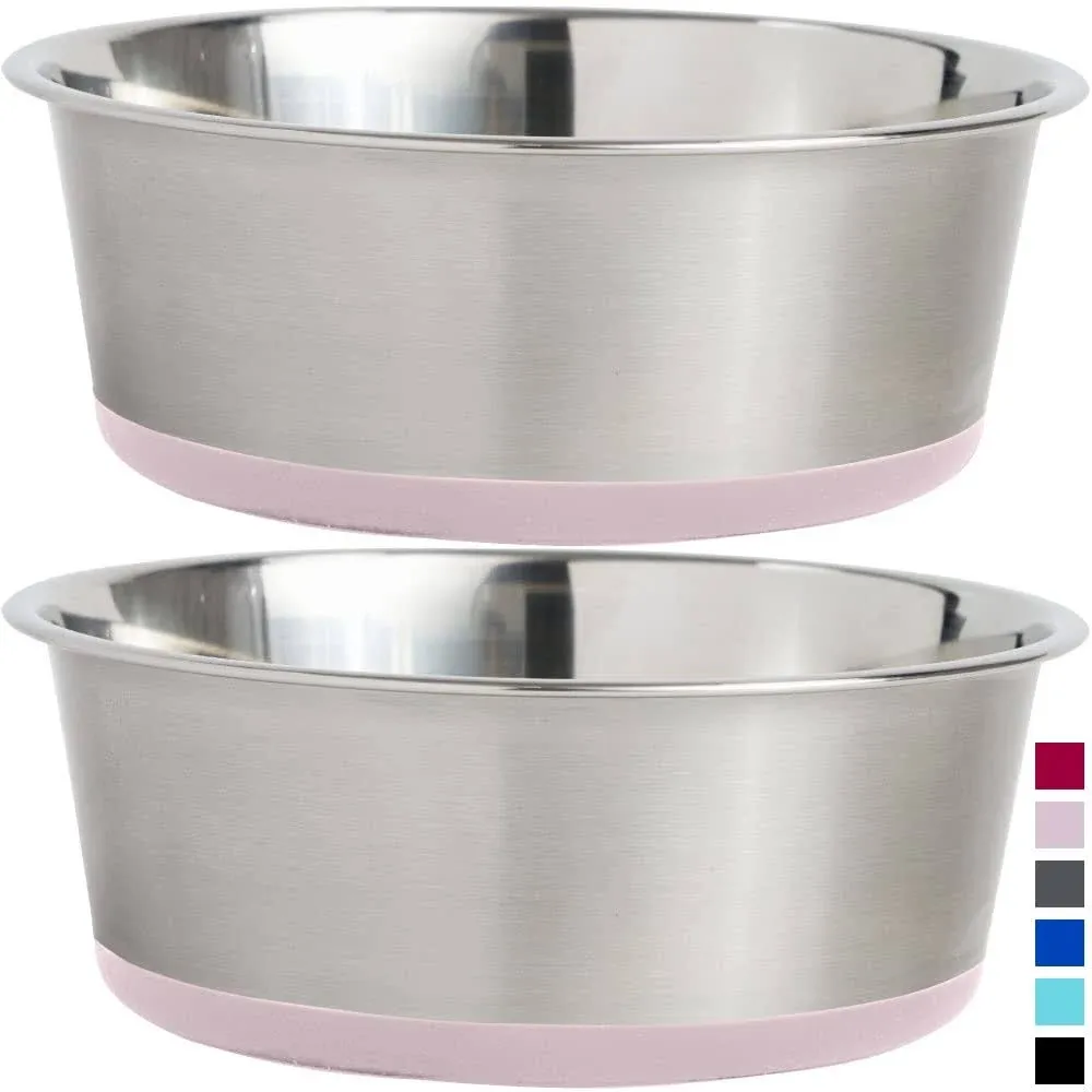 Gorilla Grip Stainless Steel Metal Dog Bowl Set of 2, Rubber Base, Heavy Duty, Rust Resistant, Food Grade BPA Free, Less Sliding, Quiet Pet Bowls for