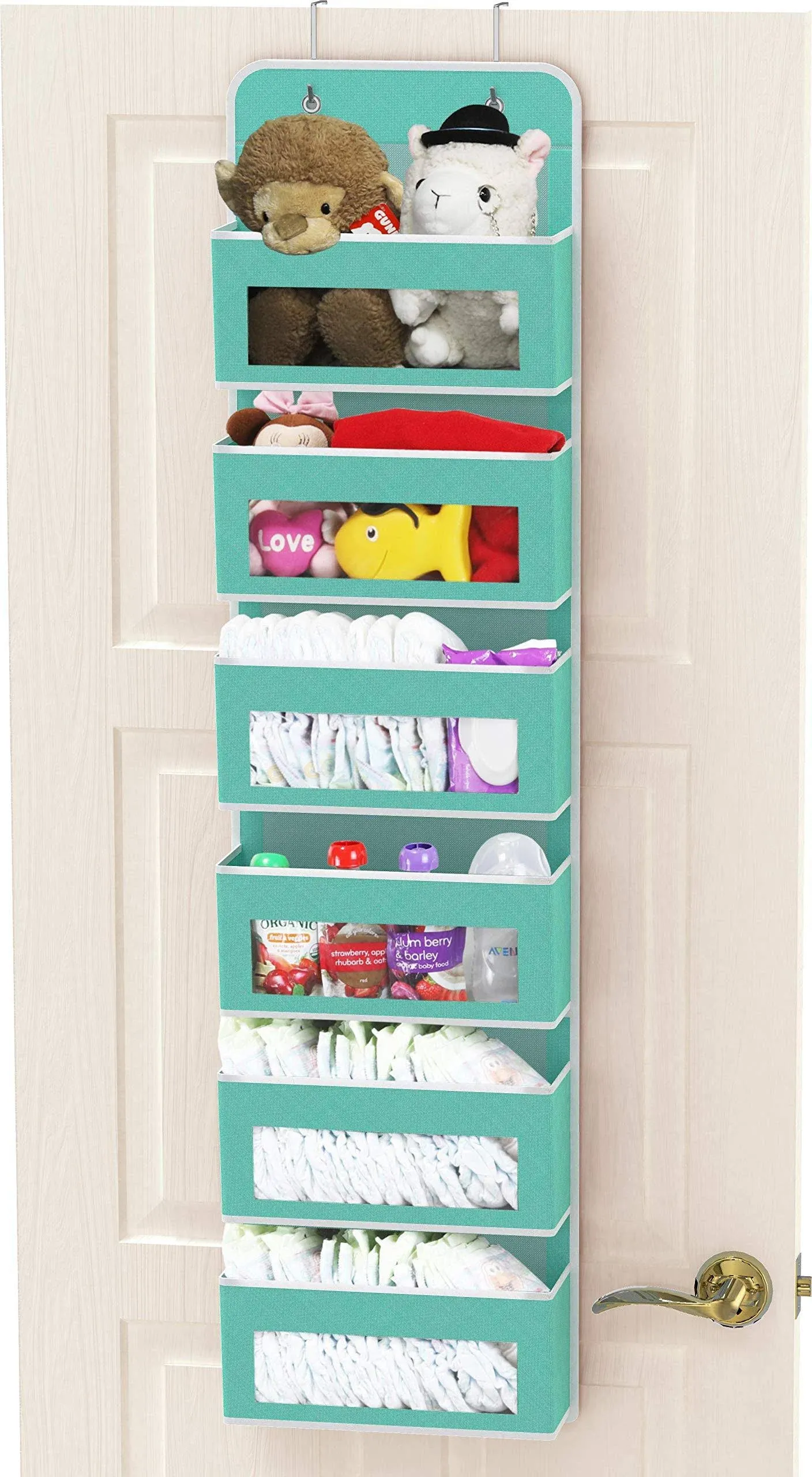  Over Door/Wall Mount 6 Clear Window Pocket Organizer Turquoise