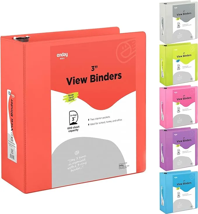 3 Inch Binder 3 Ring Binders Red, Slant D-Ring 3” Clear View Cover with 2 Ins...