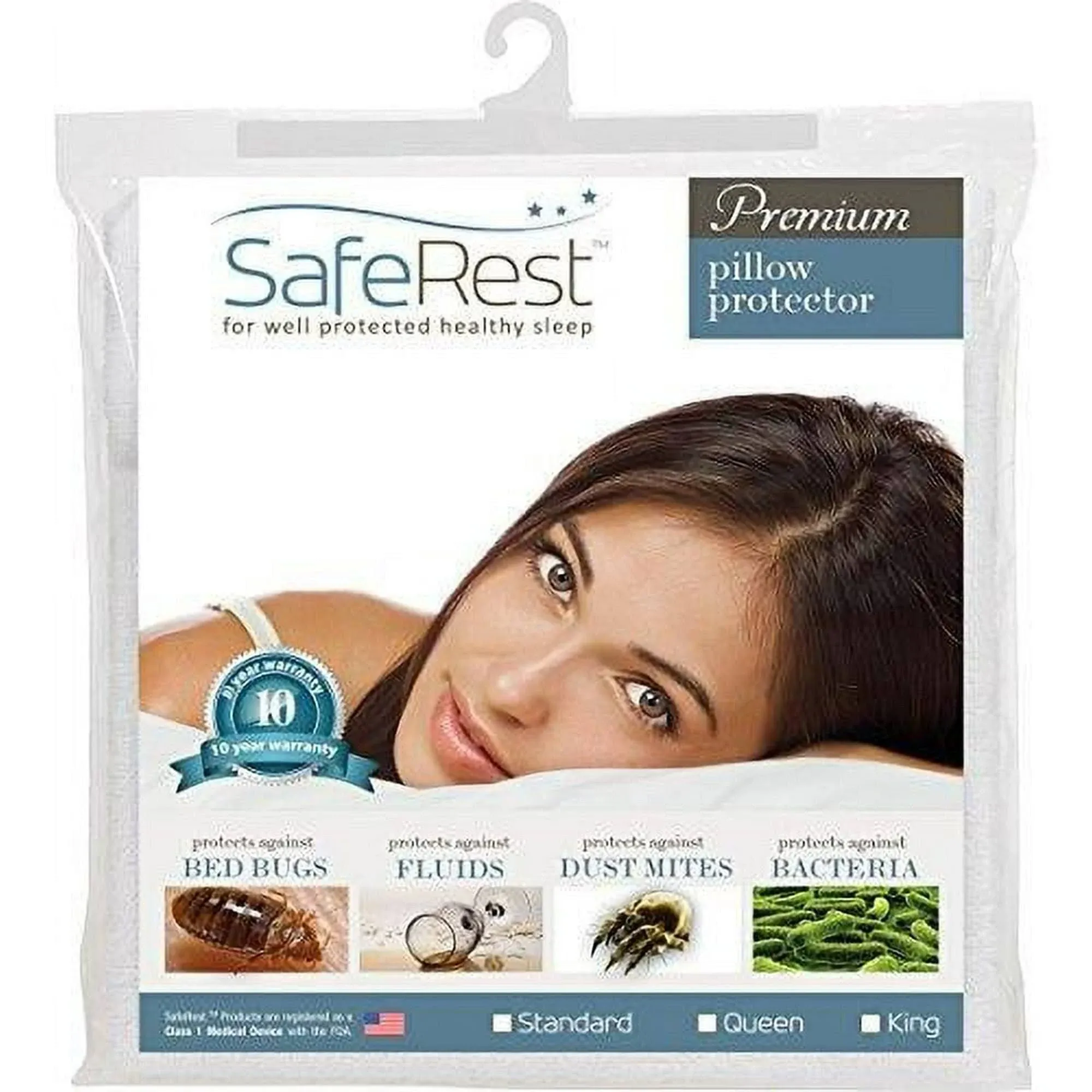 Saferest Premium Cotton Pillow Protector, Standard - Bed Bug Proof Zippered Waterproof