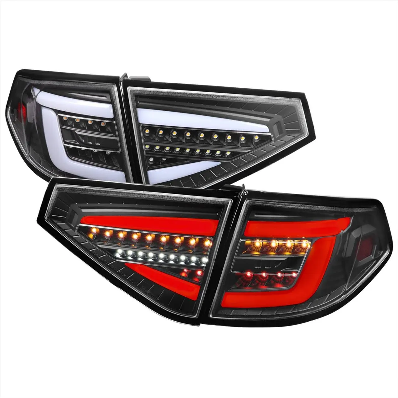 Spec-D LED White Sequential Tube Tail Lights Matte Black Housing/Clear Lens Subaru Impreza WRX Hatchback 2008-2014