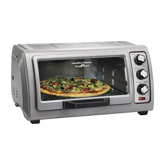 Hamilton Beach 6-Slice Countertop Toaster Oven with Easy Reach Roll-Top Door, Bake Pan, Silver (31127D)