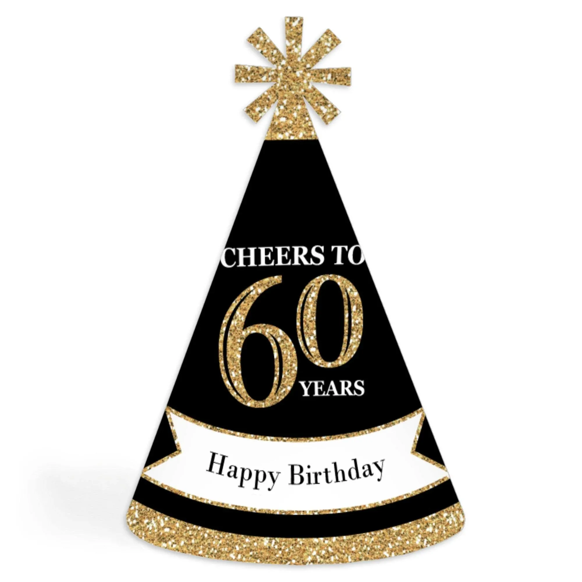 Adult 60th Birthday - Gold - Cone Birthday Party Hats for Adults - Set of 8 ...