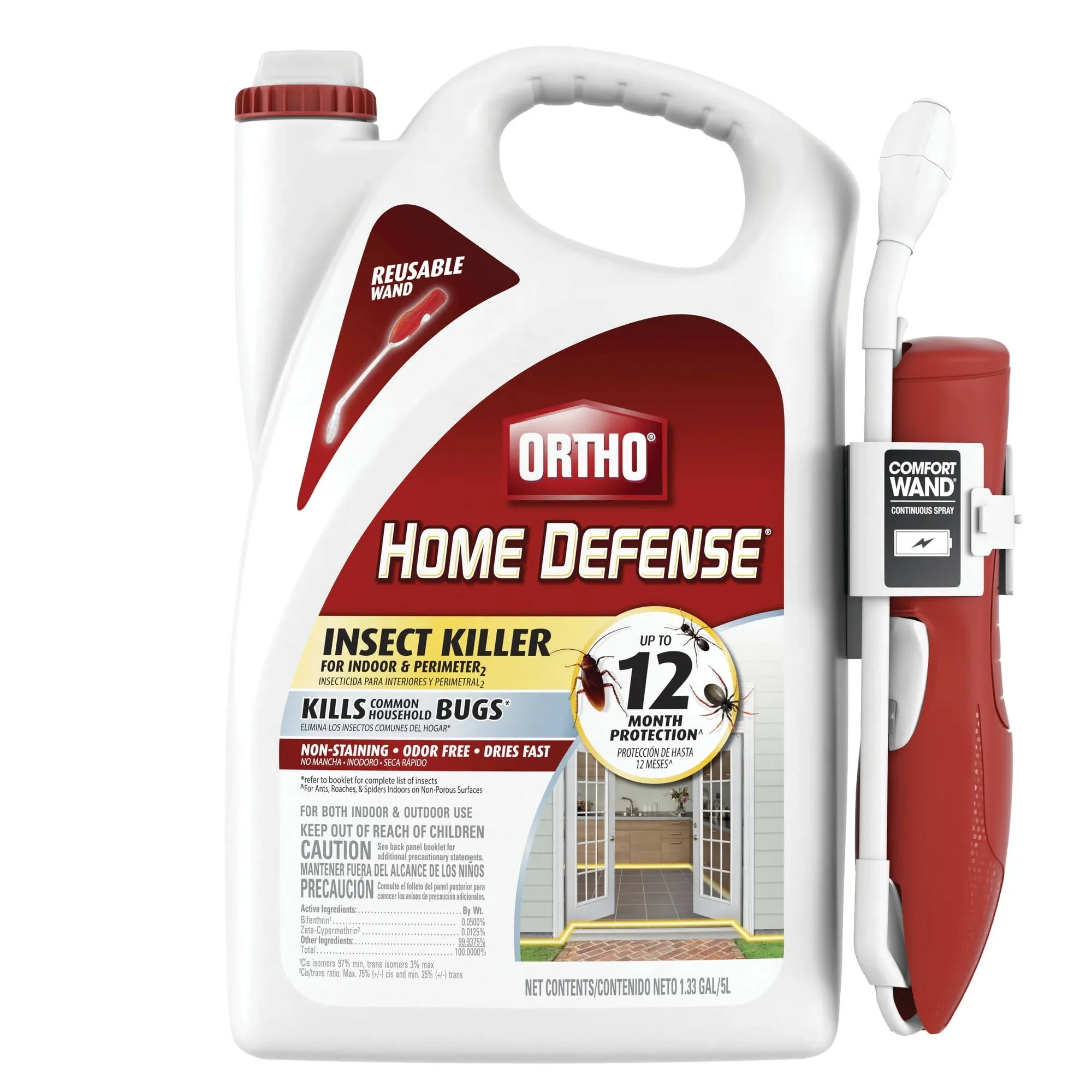 Ortho Home Defense Insect Killer for Indoor & Perimeter2: With Comfort Wand, Kills Ants, Cockroaches, Spiders, Fleas & Ticks, Odor Free, 1.1 gal.