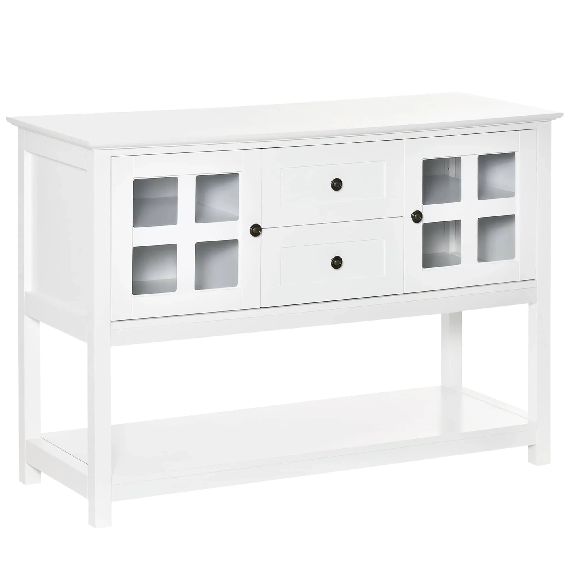 HOMCOM Coffee Bar Cabinet, Kitchen Cabinet with Adjustable Shelves, Glass Doors and 2 Drawers, Sideboard Buffet Cabinet for Living Room, White