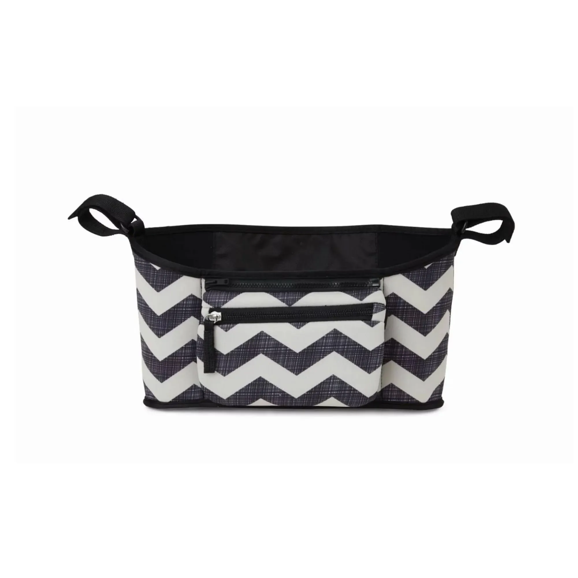 Skidaddle Stroller Organizer Black Striped Chevron Pattern Zip Off Pouch Adjust