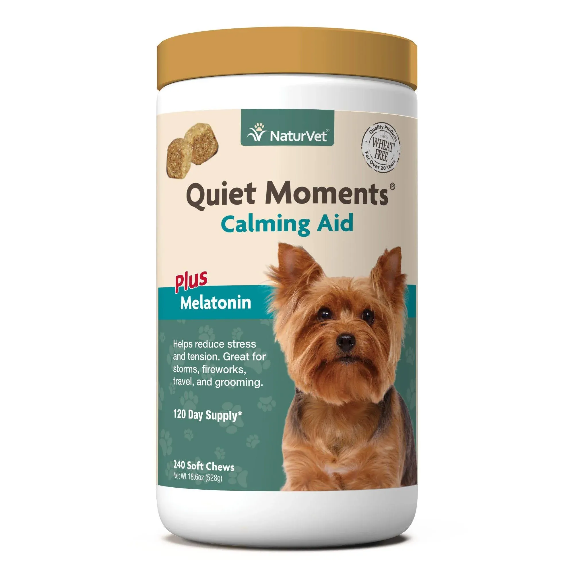 Naturvet Quite Moments Plus Melatonin Soft Chew Cat and Dog Supplements: Blue 180 Count