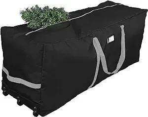 ProPik Rolling Christmas Tree Storage Bag, Fits Up to 9 Ft Tall Disassembled Trees, 28" H X 16.5" W X 60" L, 600D Oxford Extra Large Heavy Duty Xmas Container with Wheels & Handles (Black)