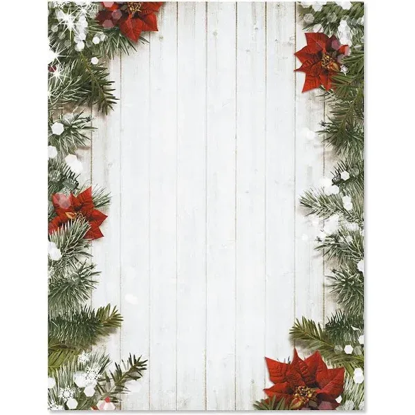 Poinsettia Pine Christmas Stationery - Holiday Letters, Computer Printer Paper, 25 Sheets, 8½ x 11 Inch, by Current