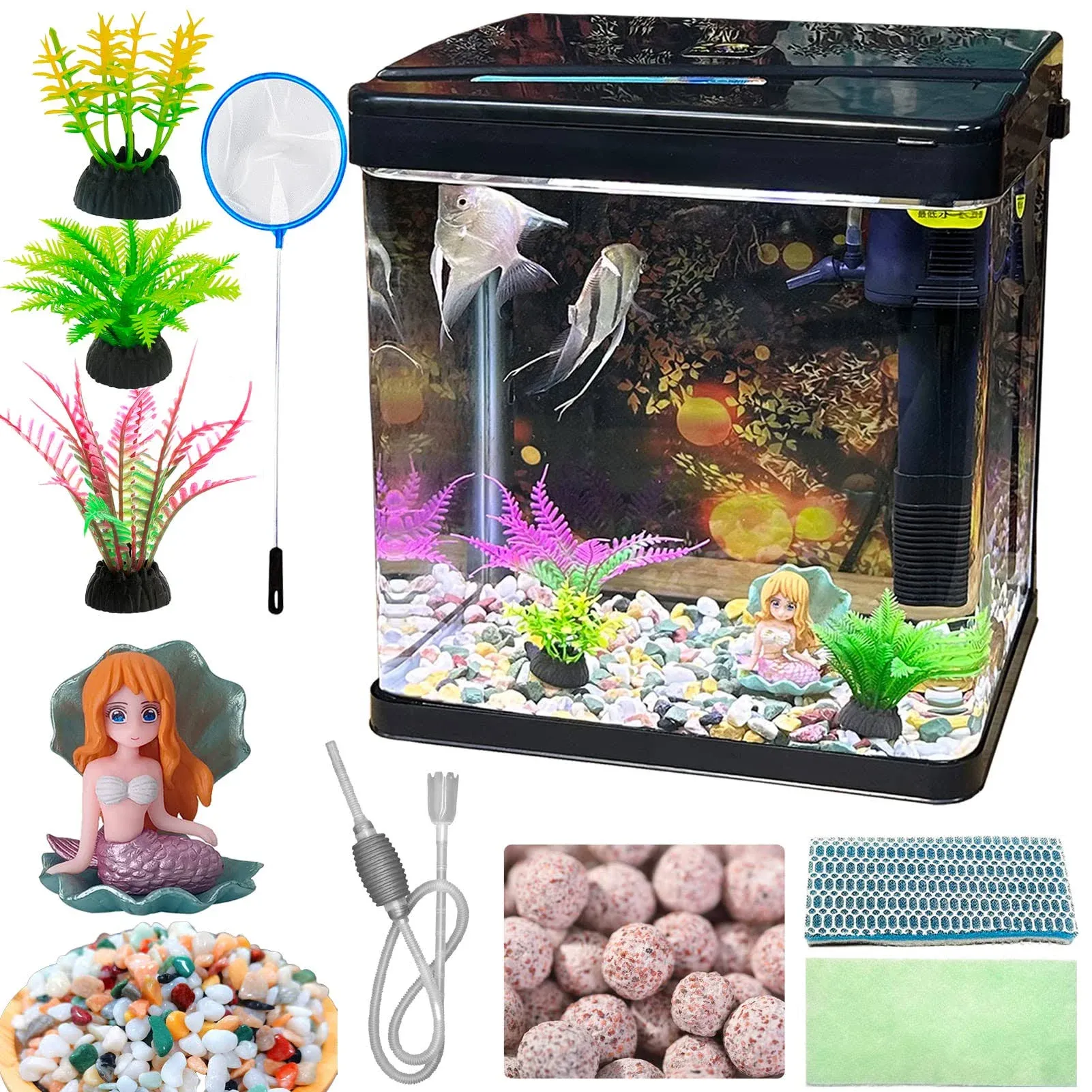 SANOSY Glass Fish Tank 2.3 Gallon Aquarium Starter Kit Small Betta Fish Tank ...