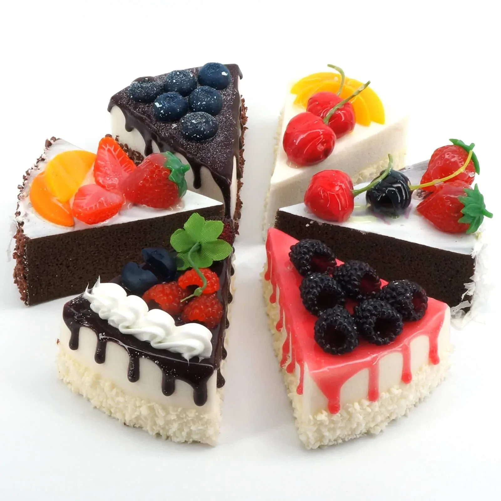 6-Pack Faux Slice Cake - Artificial Desserts Replica for Kitchen and Bakery S...