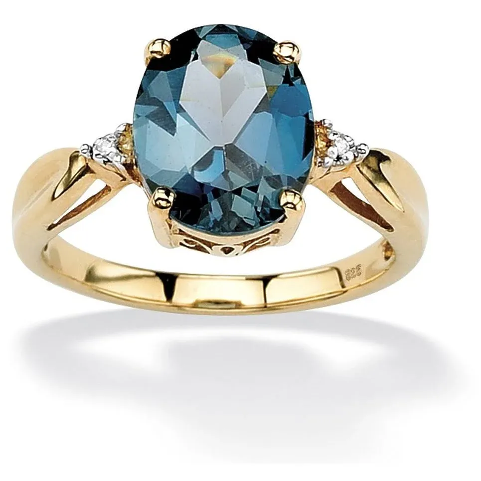 PalmBeach Jewelry 4.50 TCW Genuine London Blue Topaz & Diamond Accent Ring in 18K Gold Over .925 Sterling Silver