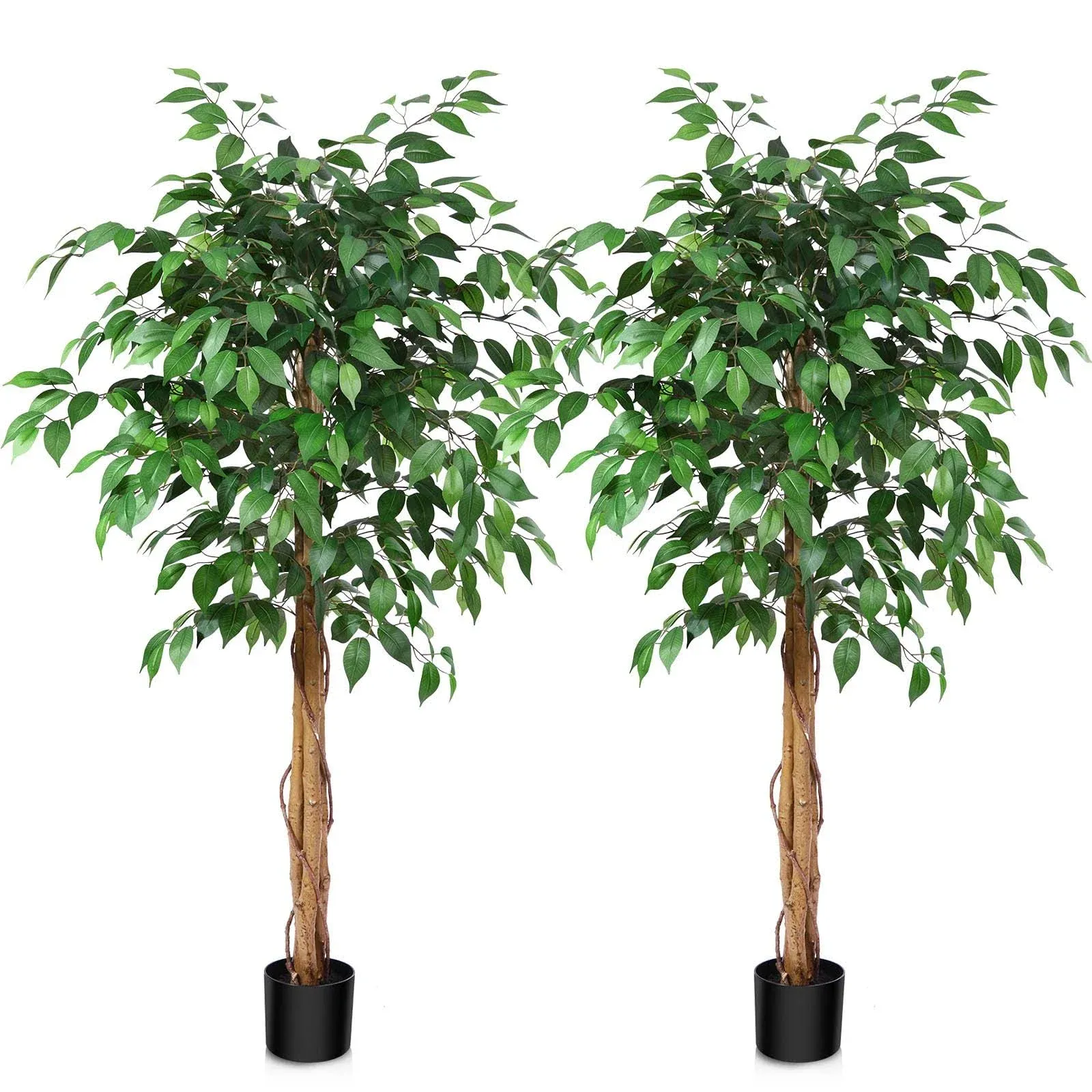  5ft Ficus Artificial Trees with Realistic Leaves and Trunk, Silk Fake Ficus 