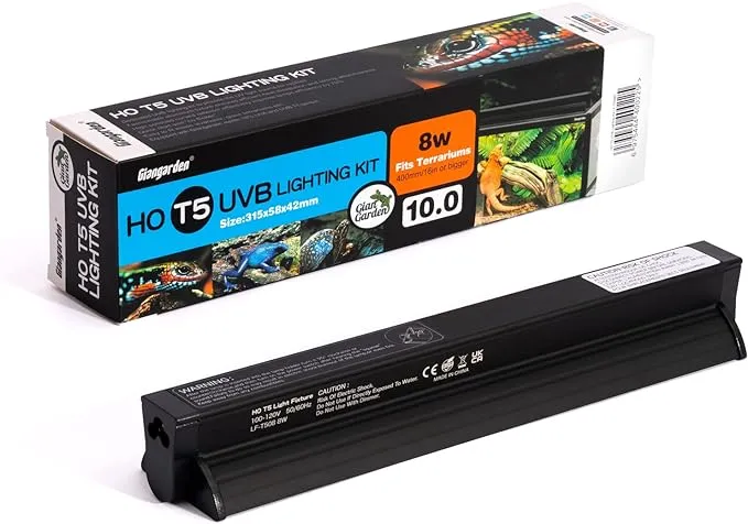 Giangarden T5 UVB Lighting Combo Kit, Reptile Light Fixture with UVB 10.0 Fluorescent Tube Ideal for Tropical and Deserts Such As Bearded Dragon