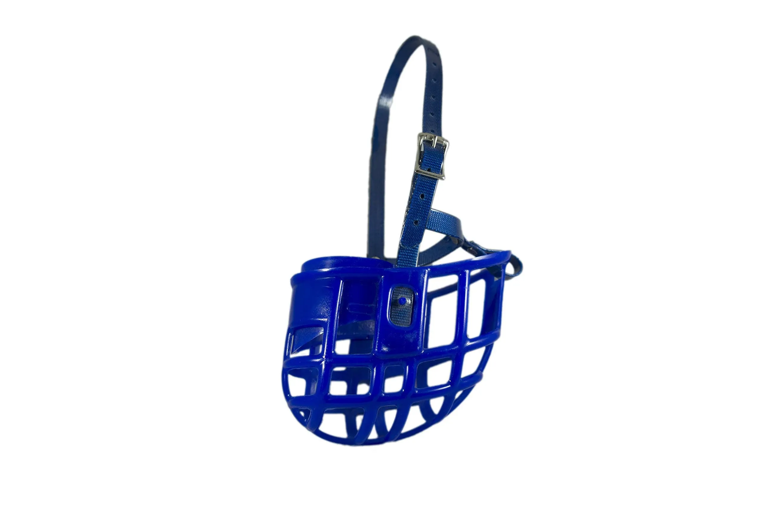 Birdwell Enterprises - Plastic Dog Muzzle with Adjustable Plastic Coated Nylon Headstall - Made in The USA - Large, Blue