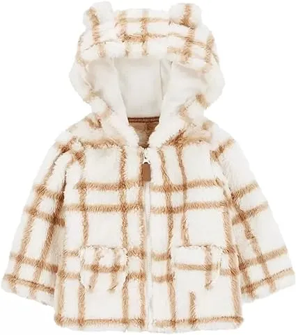 Carter's Baby Girl Sherpa Jacket, Ivory Plaid, 9 Months