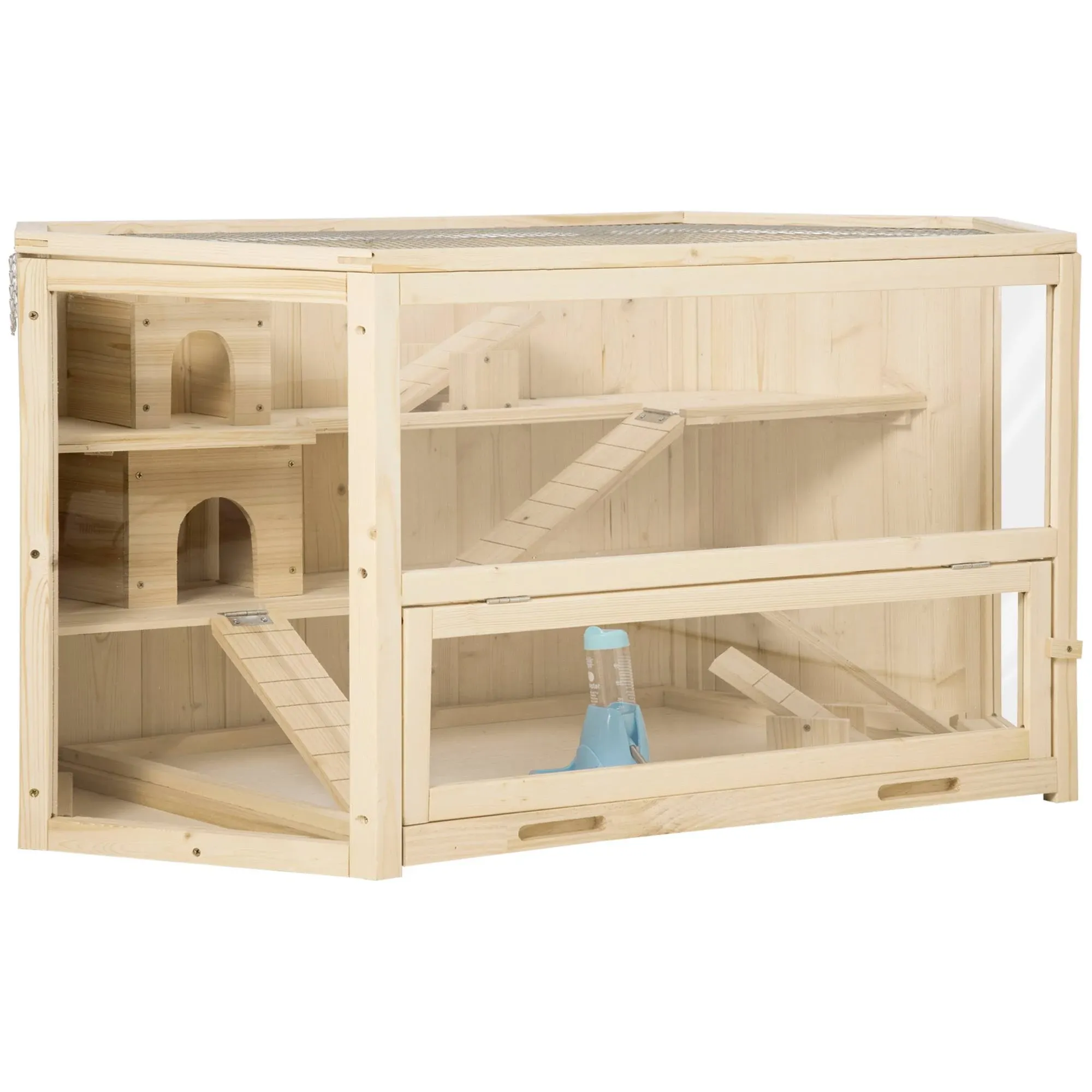 PawHut 3 Tier Wooden Large Hamster Cage Small Animal House with Slide and ...