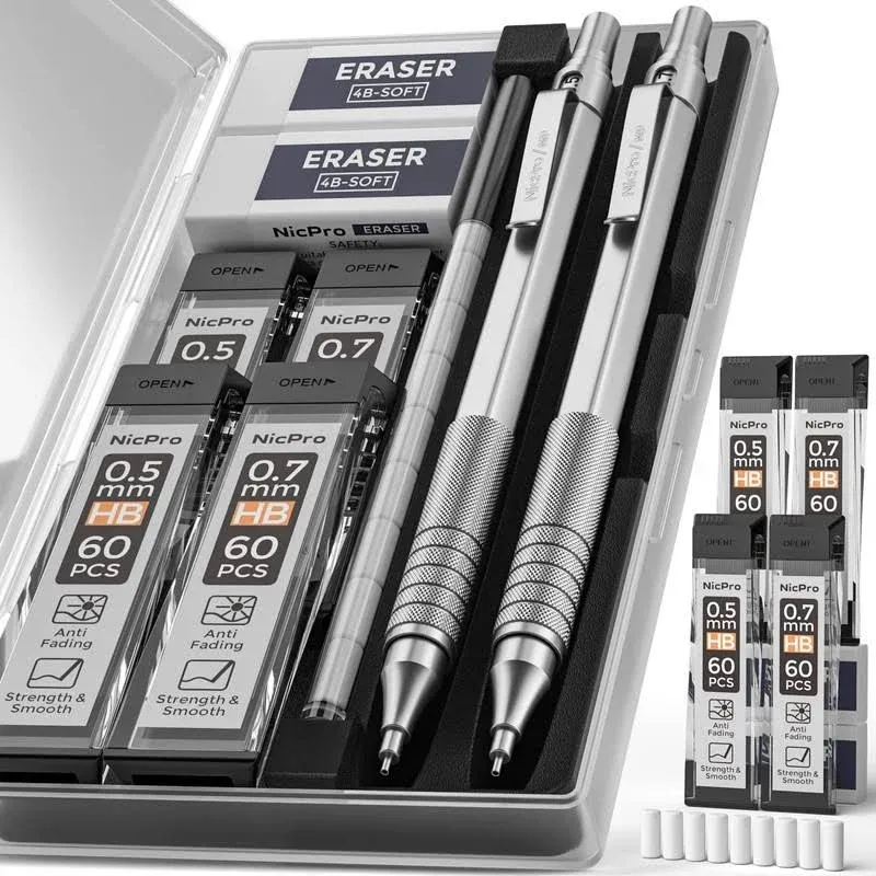 Art Mechanical Pencils Set Metal Drafting Sketching Drawing Pencil Artist Tools