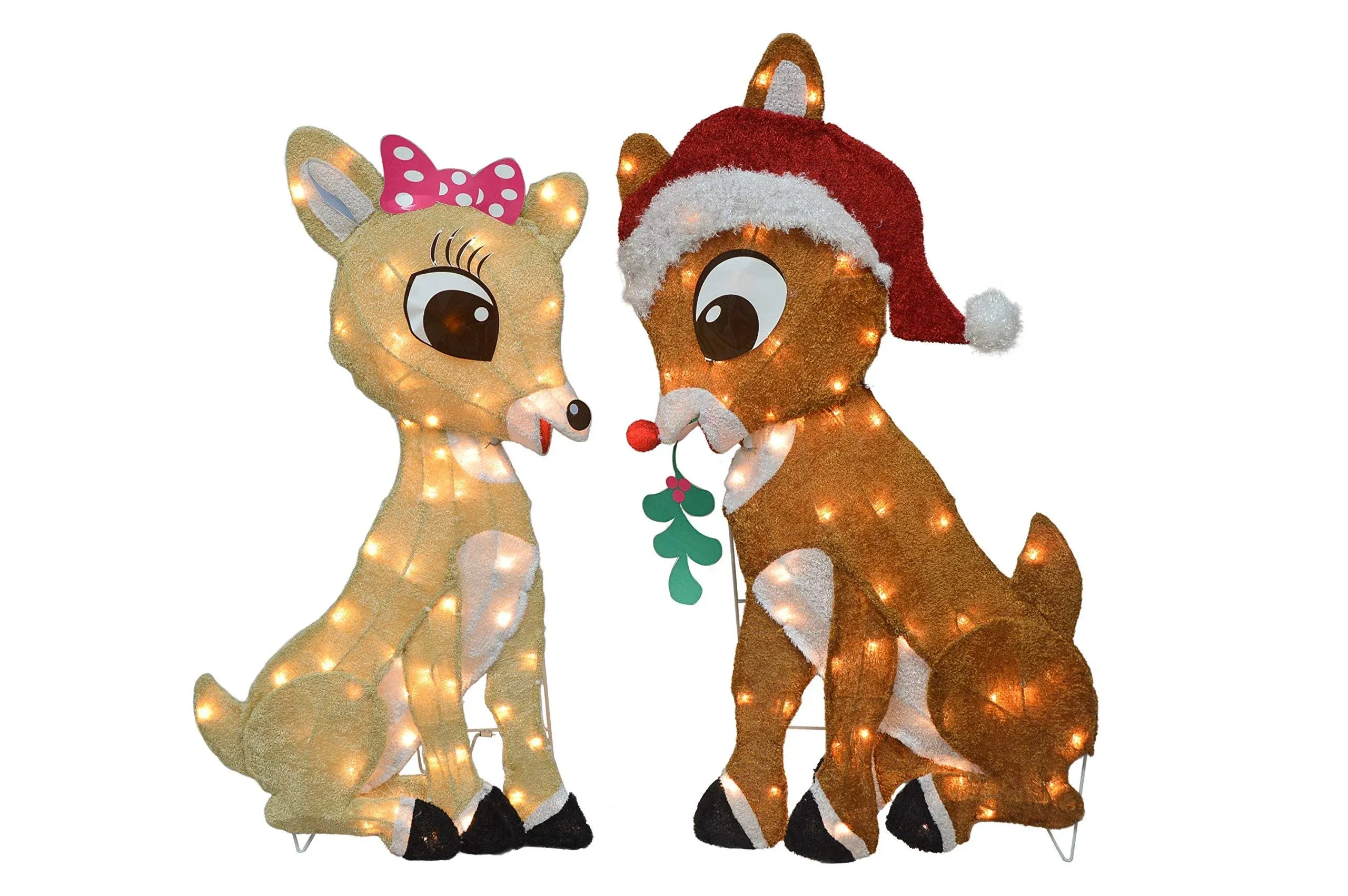 32" Rudolph Pre-Lit 2D Rudolph and Clarice Sitting with Mistletoe Christmas Decor White