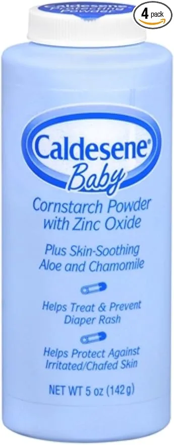 Caldesene Cornstarch Baby Powder with Zinc Oxide, Talc-Free Baby Powder, 5 Oz (4 Pack)