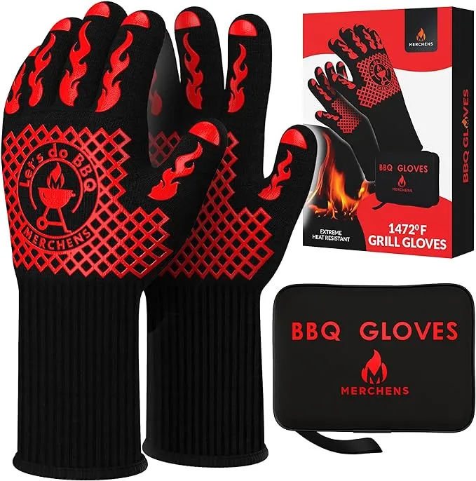 Pro-Series BBQ Gloves - Heat Resistant Grill, Grilling, and Oven Gloves for Culinary Experts - Extreme Fireproof Protection, Silicone Grip, Extra